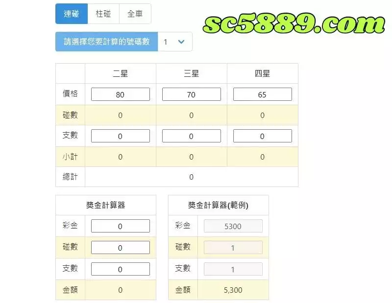地下539連碰表獎金說明